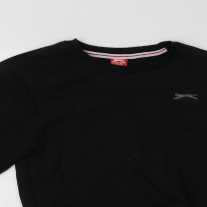 Close-up detail of Slazenger boys’ black polyester pullover sweatshirt, size 7-8, years