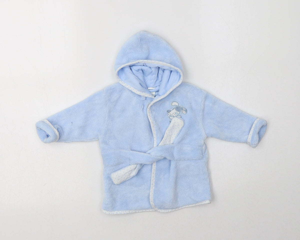 Additional front view of Preworn Baby Blue Solid Polyester Kimono Robe, size 6-9, Months