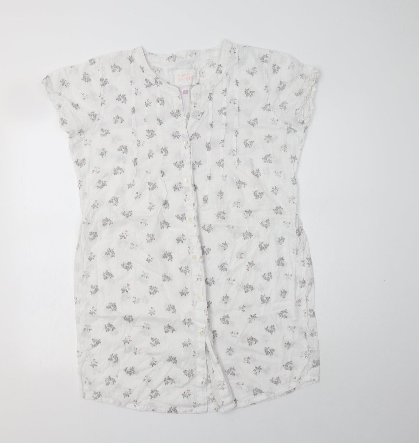 BHS Womens White Floral Cotton Chemise Dress Size 12  Button