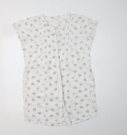 BHS Womens White Floral Cotton Chemise Dress Size 12  Button