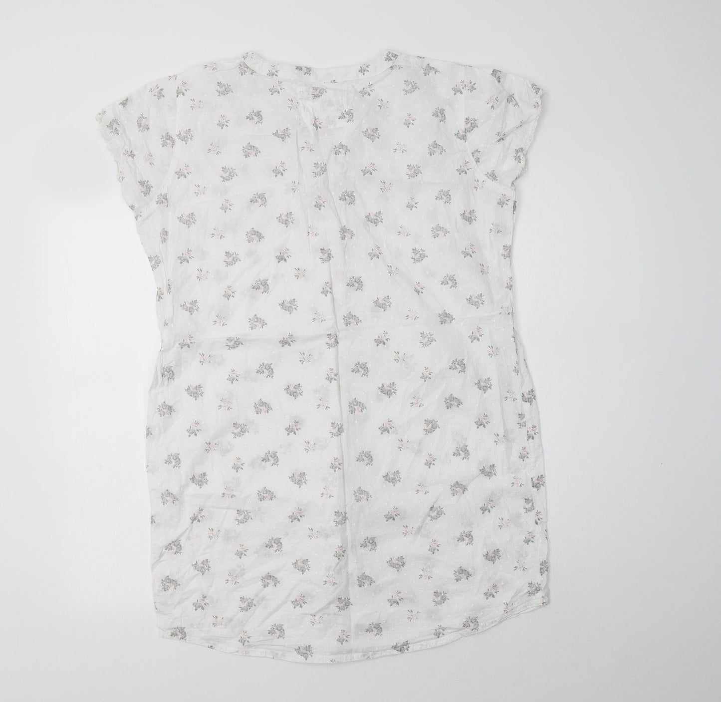BHS Womens White Floral Cotton Chemise Dress Size 12  Button