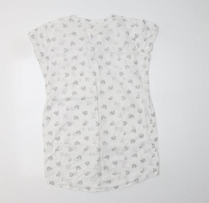 BHS Womens White Floral Cotton Chemise Dress Size 12  Button