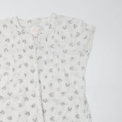 BHS Womens White Floral Cotton Chemise Dress Size 12  Button
