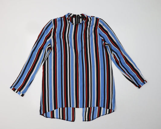 Primark Womens Blue Striped Polyester Basic Blouse Size 12 Mock Neck