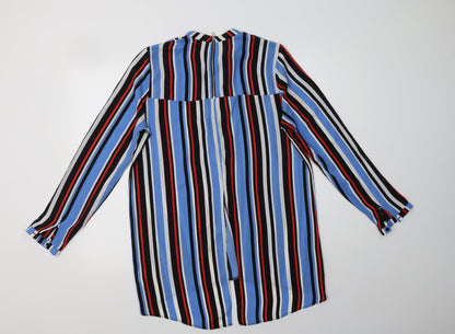 Primark Womens Blue Striped Polyester Basic Blouse Size 12 Mock Neck