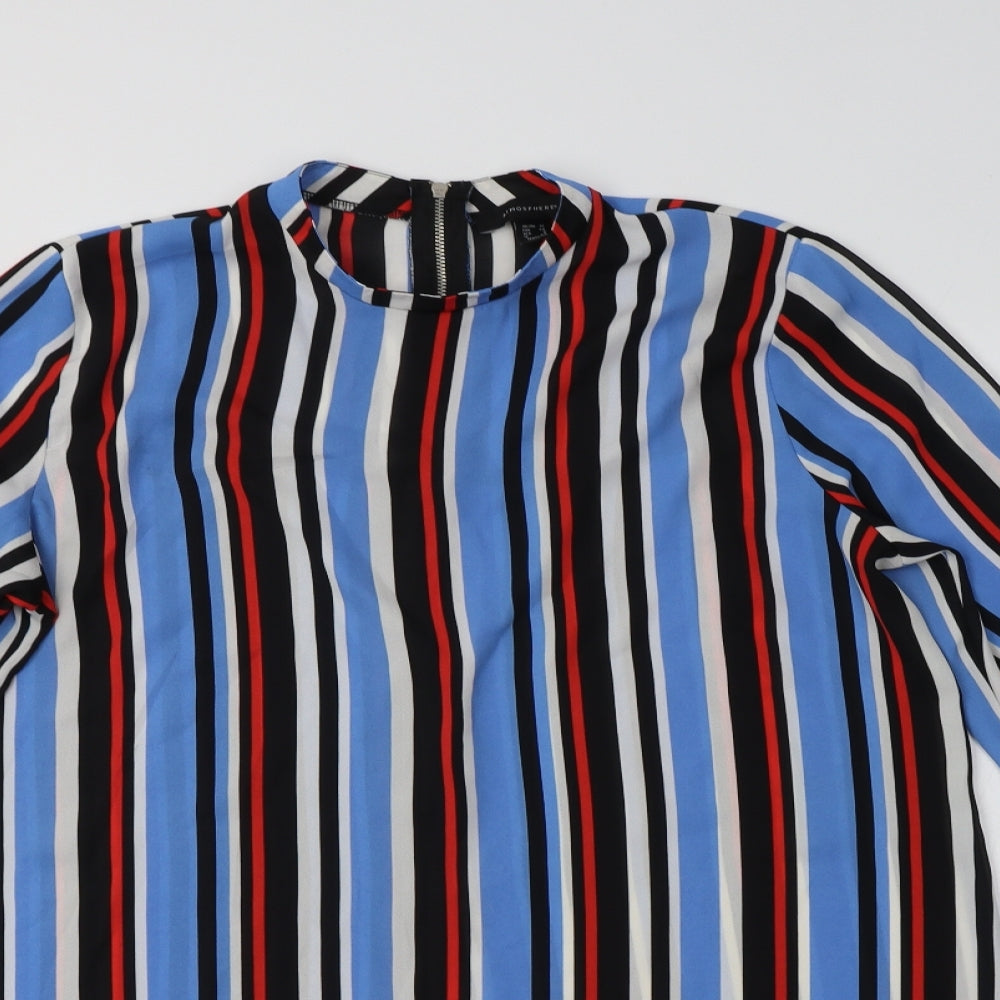 Primark Womens Blue Striped Polyester Basic Blouse Size 12 Mock Neck