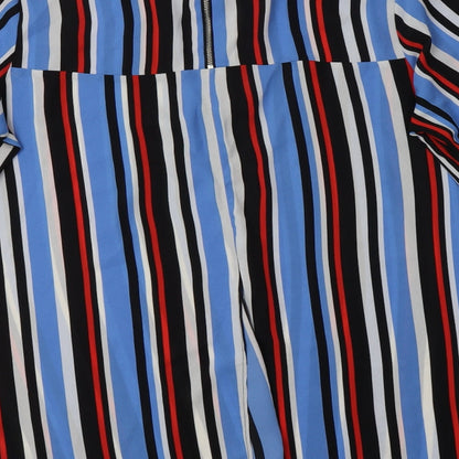 Primark Womens Blue Striped Polyester Basic Blouse Size 12 Mock Neck
