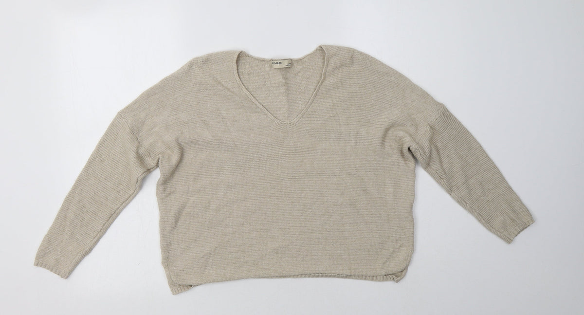 Additional front view of Pull&Bear Pull & women’s beige v-neck viscose jumper, size XS