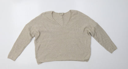Additional front view of Pull&Bear Pull & women’s beige v-neck viscose jumper, size XS
