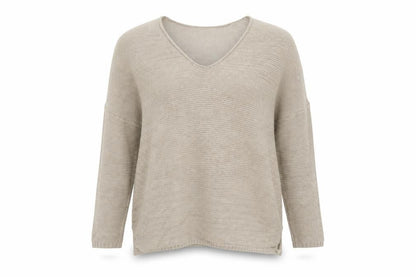 Front view of Pull&Bear Pull & women’s beige v-neck viscose jumper, size XS