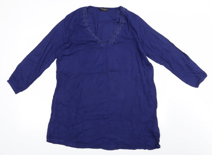 Dorothy Perkins Womens Blue  Viscose A-Line  Size M  V-Neck Pullover - Beach dress  Lace trim Elastic Cuffs