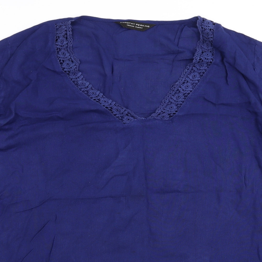 Dorothy Perkins Womens Blue  Viscose A-Line  Size M  V-Neck Pullover - Beach dress  Lace trim Elastic Cuffs