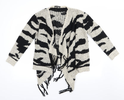 Nushell Womens Beige V-Neck Animal Print Acrylic Cardigan Jumper Size S   - Waterfall Subtle shimmer effect