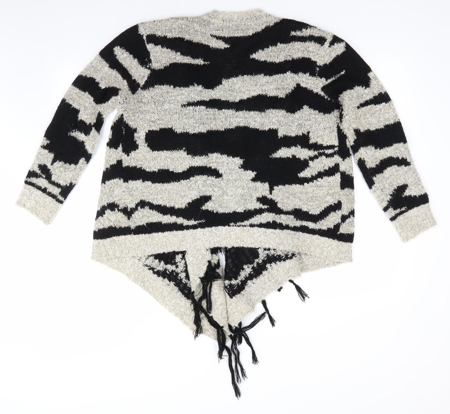 Nushell Womens Beige V-Neck Animal Print Acrylic Cardigan Jumper Size S   - Waterfall Subtle shimmer effect