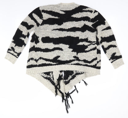Nushell Womens Beige V-Neck Animal Print Acrylic Cardigan Jumper Size S   - Waterfall Subtle shimmer effect