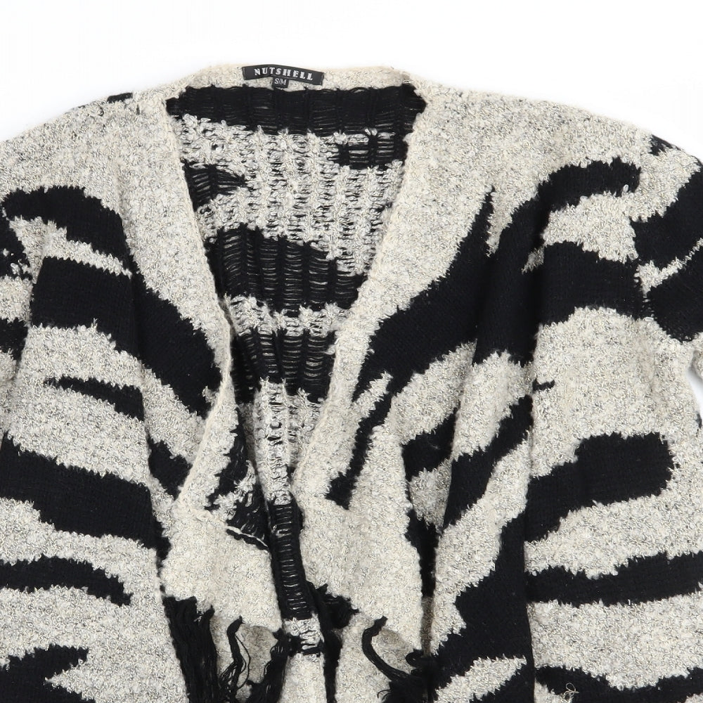 Nushell Womens Beige V-Neck Animal Print Acrylic Cardigan Jumper Size S   - Waterfall Subtle shimmer effect