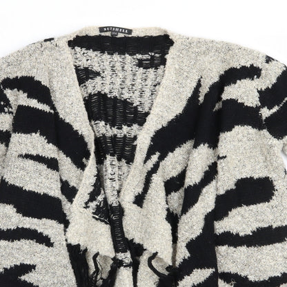 Nushell Womens Beige V-Neck Animal Print Acrylic Cardigan Jumper Size S   - Waterfall Subtle shimmer effect