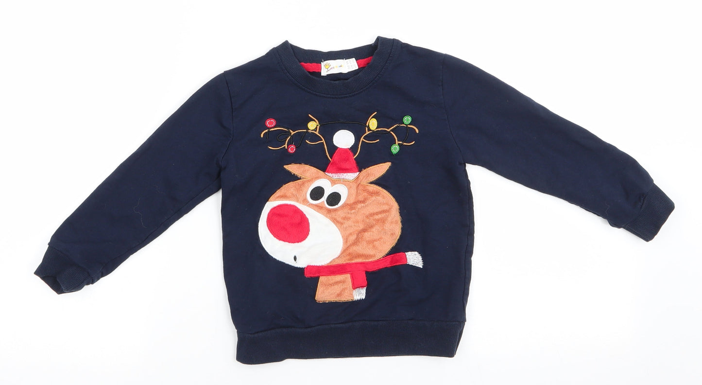 Little Hands Boys Blue Animal Print  Pullover Sweatshirt Size 4-5 Years  Pullover - Reindeer Head Navy Blue