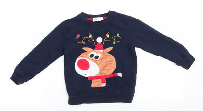 Little Hands Boys Blue Animal Print  Pullover Sweatshirt Size 4-5 Years  Pullover - Reindeer Head Navy Blue