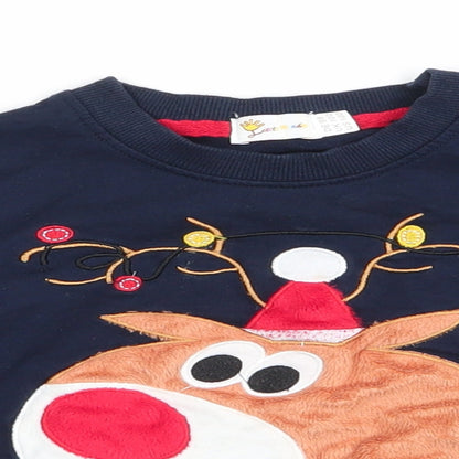 Little Hands Boys Blue Animal Print  Pullover Sweatshirt Size 4-5 Years  Pullover - Reindeer Head Navy Blue