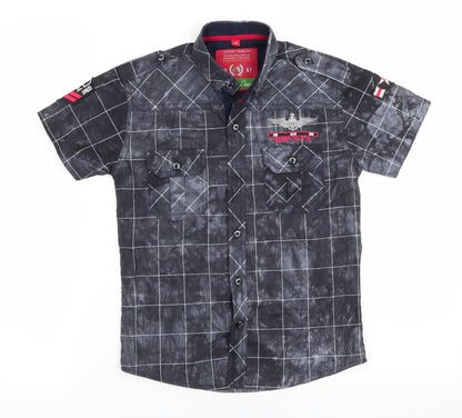 Front view of Latest Quality boys’ grey check basic button-up collared button - usaaf-75-1775