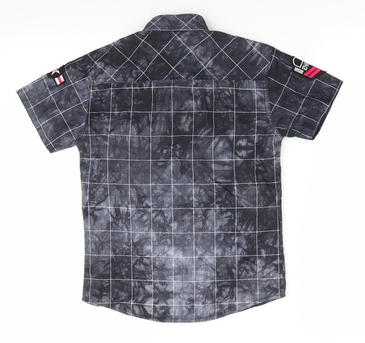 Back view of Latest Quality boys’ grey check basic button-up collared button - usaaf-75-1775
