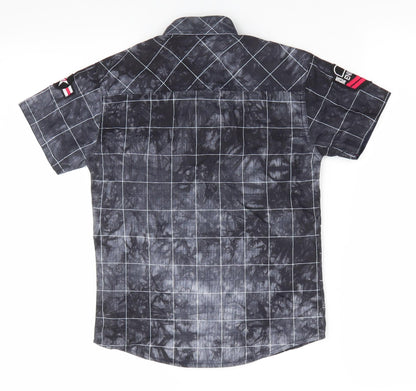 Back view of Latest Quality boys’ grey check basic button-up collared button - usaaf-75-1775
