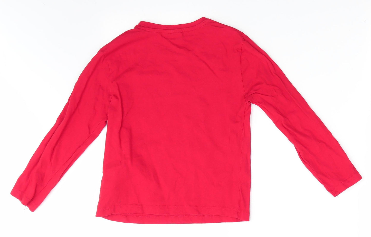 Disney Mickey Mouse Boys Red Animal Print Cotton Basic Casual Size 6-7 Years Round Neck Pullover - Good Vibes Only