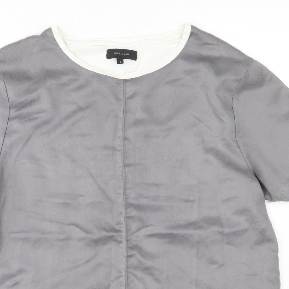 River Island Mens Grey  Polyester  T-Shirt Size S Round Neck