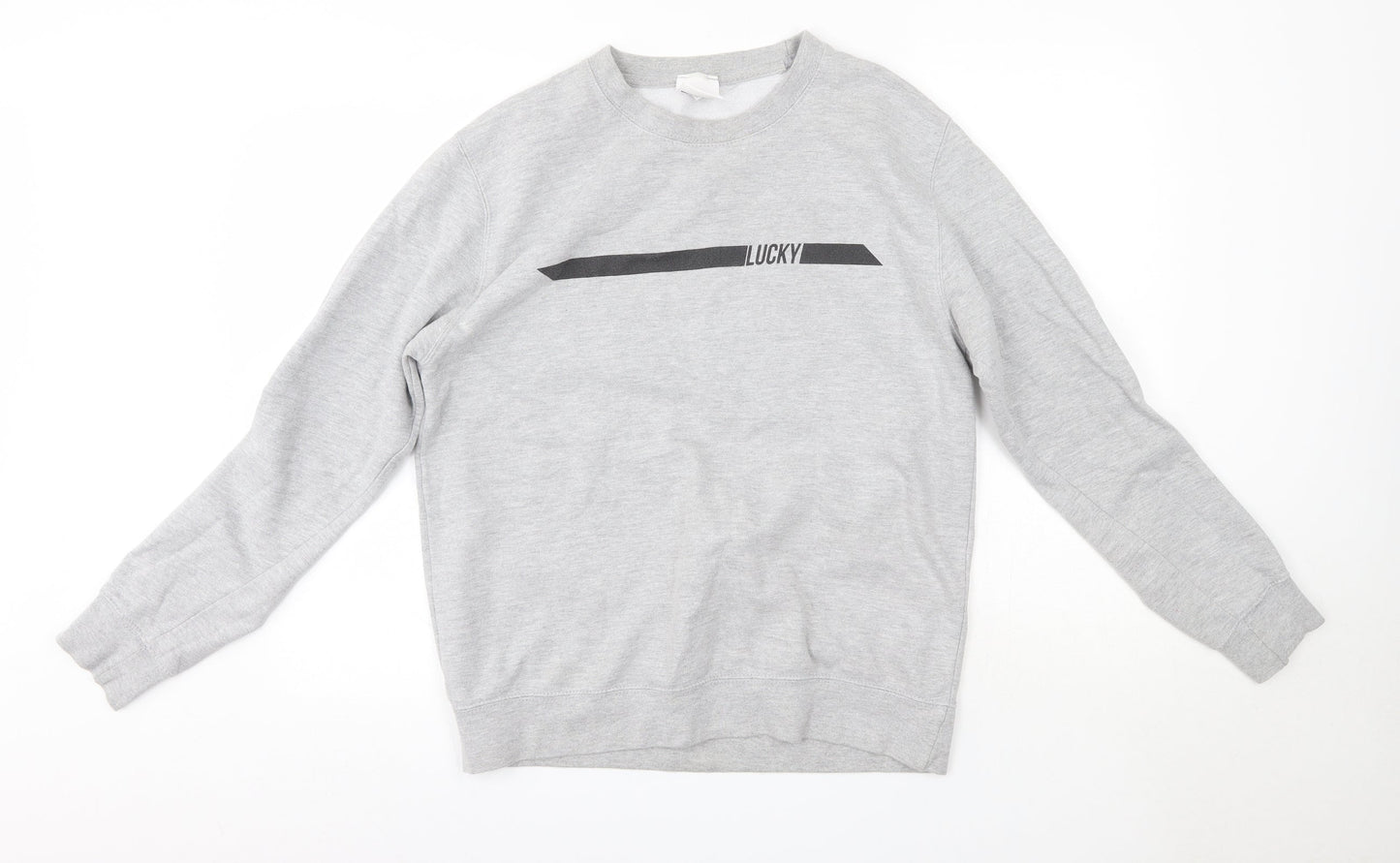 The Lucky Club Mens Grey Round Neck  Cotton Pullover Jumper Size M