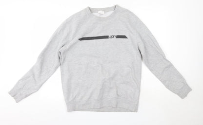 The Lucky Club Mens Grey Round Neck  Cotton Pullover Jumper Size M