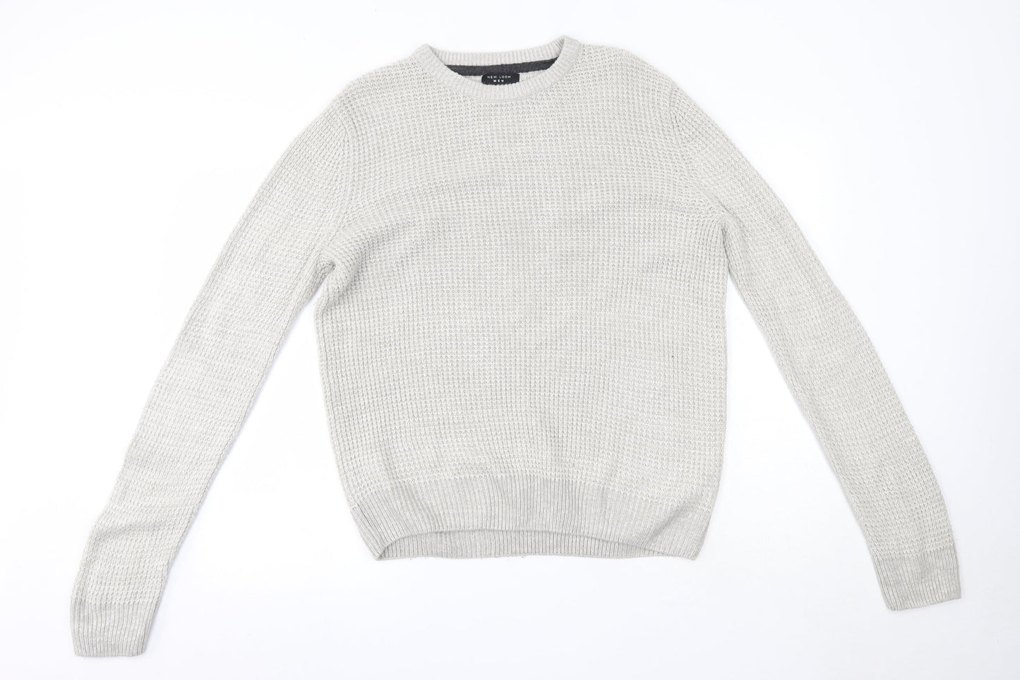 New Look Mens Grey Round Neck  Acrylic Pullover Jumper Size S