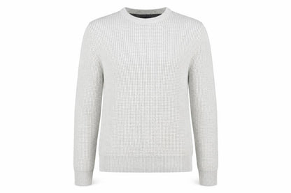 Front view of New Look men’s grey round neck acrylic jumper, size S