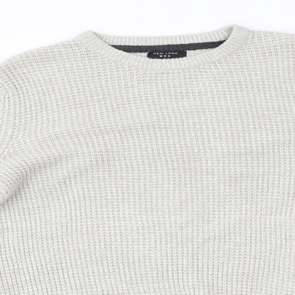 New Look Mens Grey Round Neck  Acrylic Pullover Jumper Size S