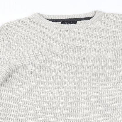 New Look Mens Grey Round Neck  Acrylic Pullover Jumper Size S
