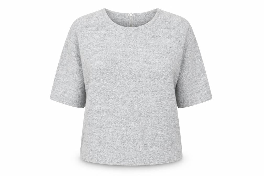 Front view of Debenhams women’s grey round neck polyester jumper, size UK 18