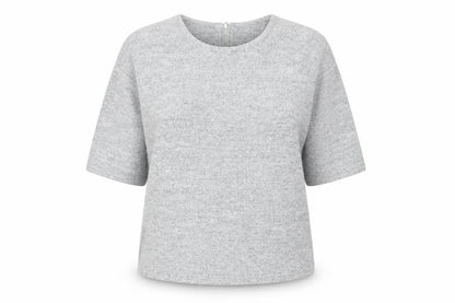 Front view of Debenhams women’s grey round neck polyester jumper, size UK 18