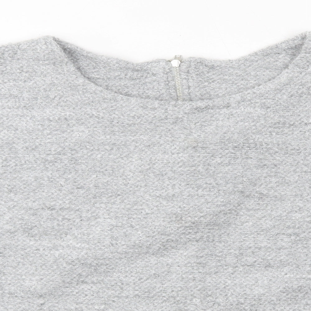 Close-up detail of Debenhams women’s grey round neck polyester jumper, size UK 18