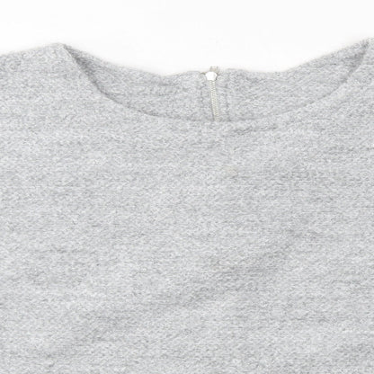 Close-up detail of Debenhams women’s grey round neck polyester jumper, size UK 18