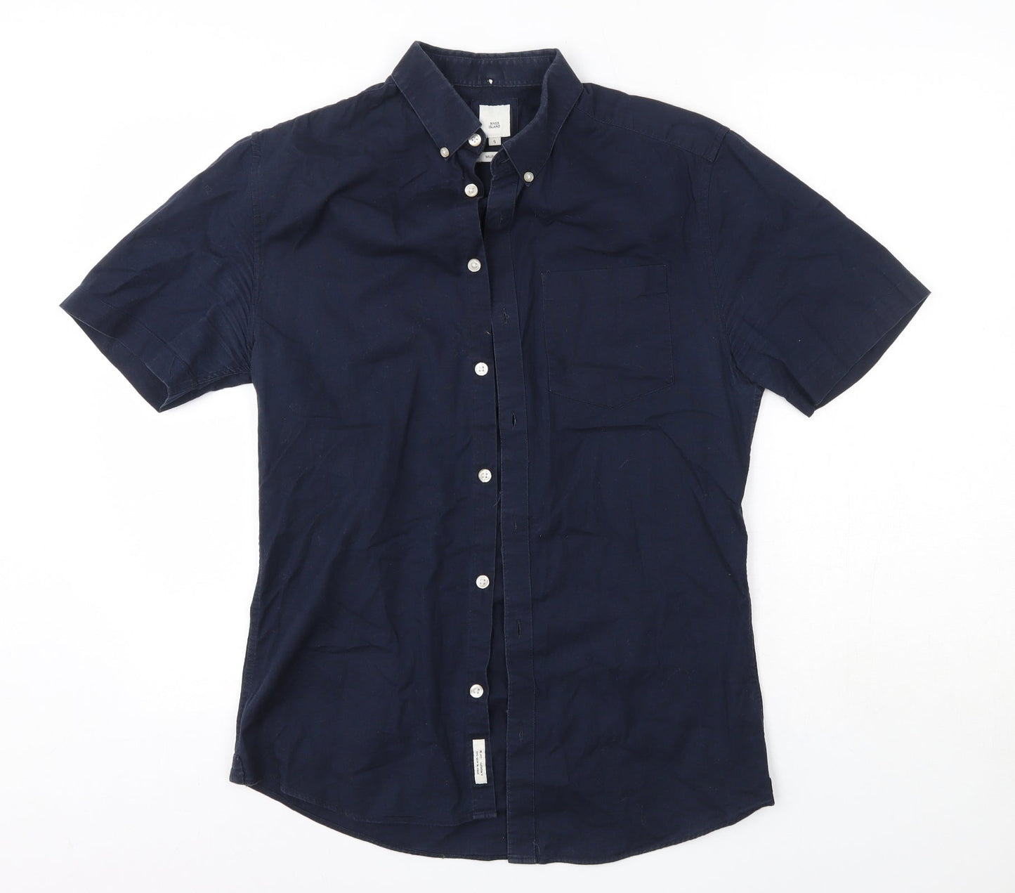 River Island Mens Blue  Cotton  Button-Up Size S Collared