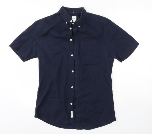 River Island Mens Blue  Cotton  Button-Up Size S Collared