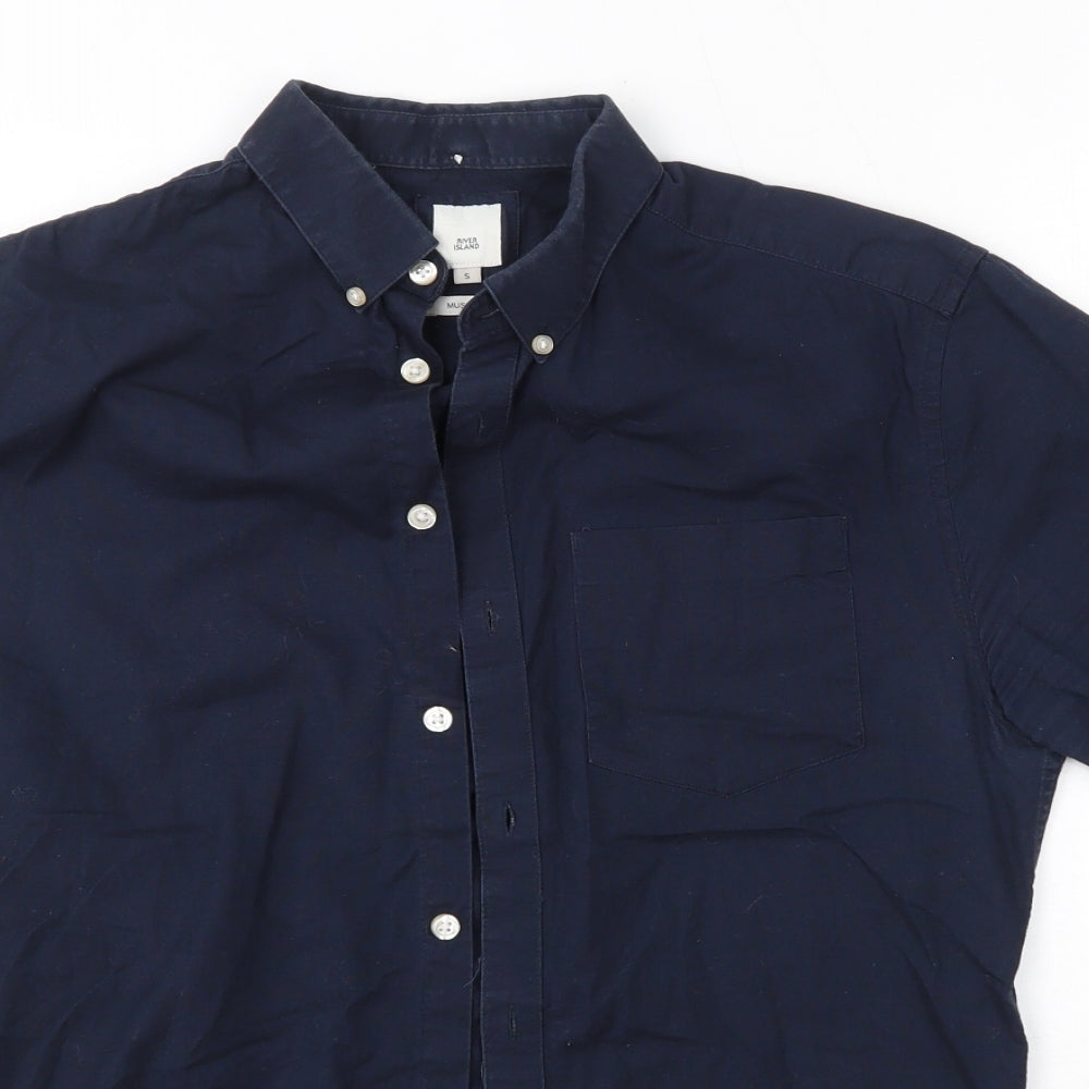 River Island Mens Blue  Cotton  Button-Up Size S Collared