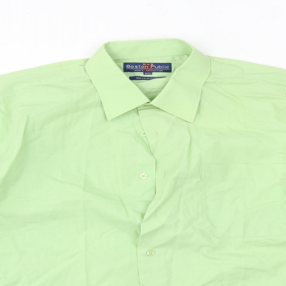 Mens UK Size 41 Boston Public Green  Button-Up Long Sleeve Casual Shirt