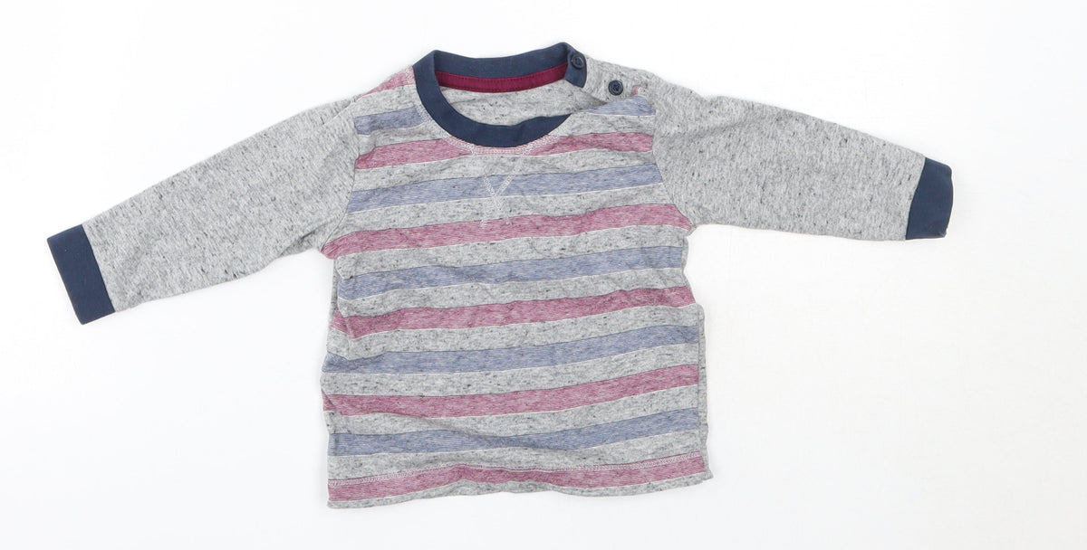 Additional front view of Matalan Baby Multicoloured Striped Cotton Basic Casual, size 3-6, Months Round Neck