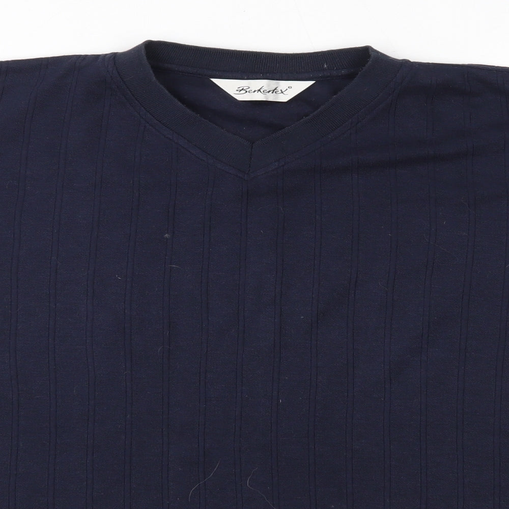 Berkertex Mens Blue  Cotton  T-Shirt Size M V-Neck