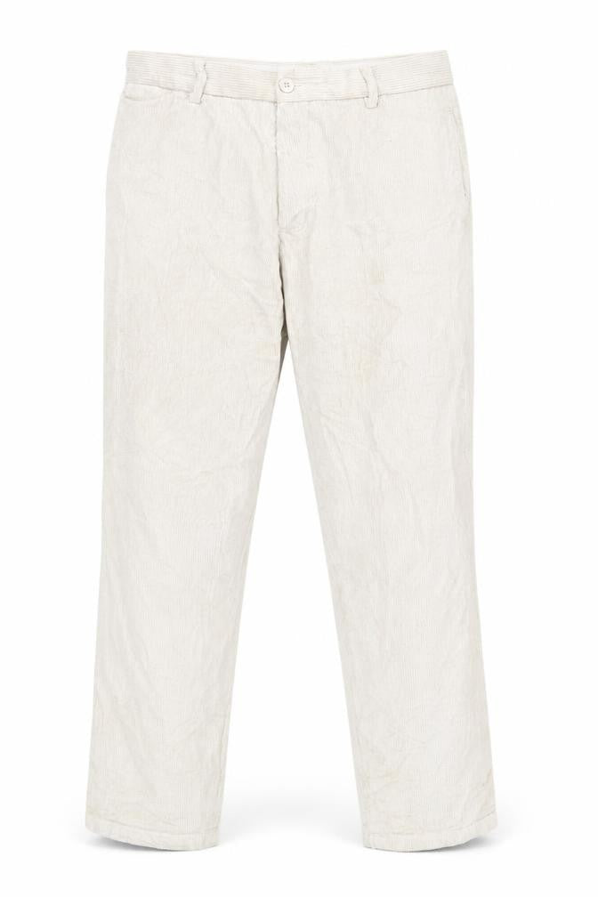 Front view of Mason men’s ivory cotton trousers, size 34, in, 28-inch leg regular