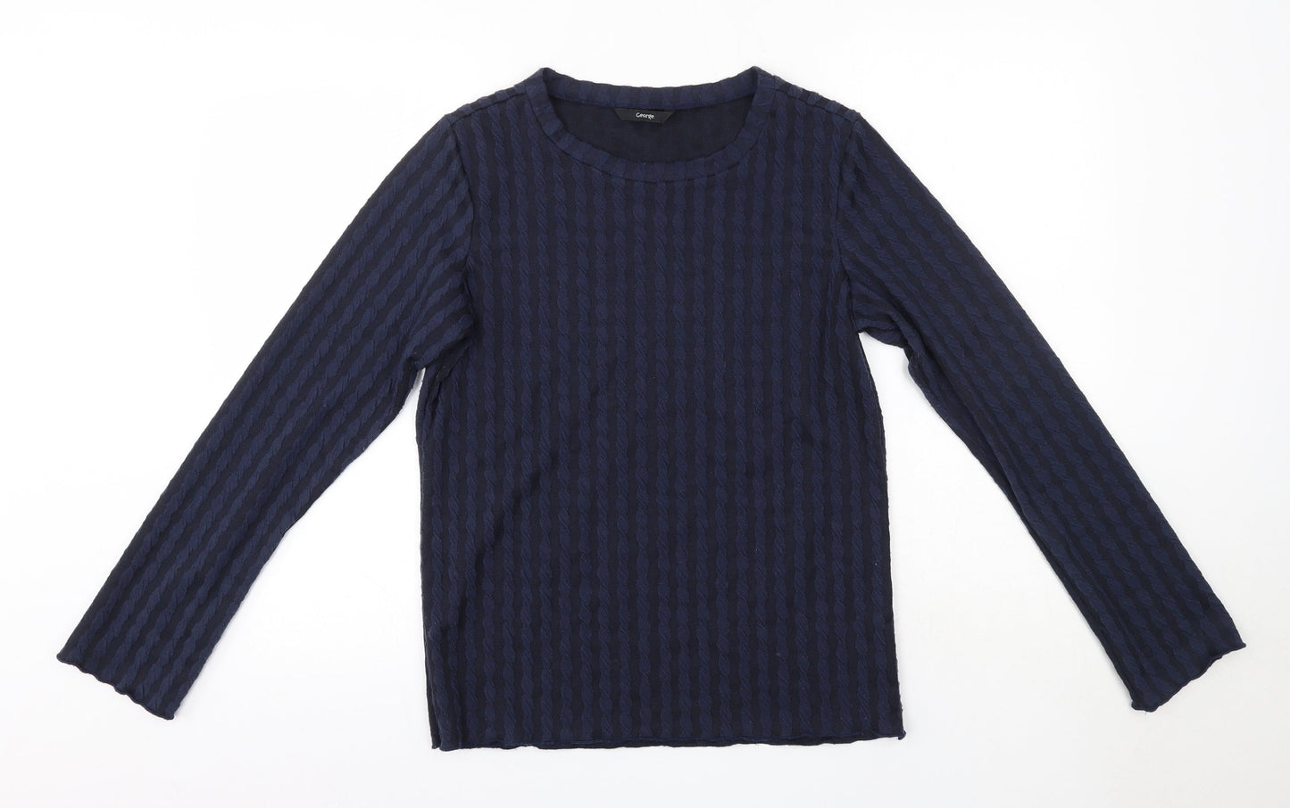 George Womens Blue Striped Polyester Basic Blouse Size 14 Round Neck