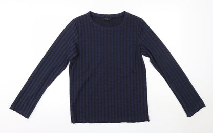 George Womens Blue Striped Polyester Basic Blouse Size 14 Round Neck