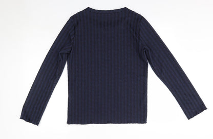 George Womens Blue Striped Polyester Basic Blouse Size 14 Round Neck