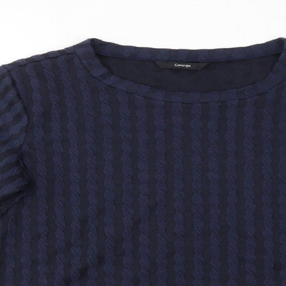 George Womens Blue Striped Polyester Basic Blouse Size 14 Round Neck